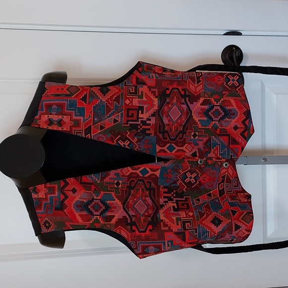 Retro 90s Southwest Print Of Reds, Blues, Oranges Vest with Tie Back Size Large - Picture 7 of 9